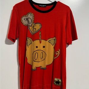 Dolce & Gabbana Red T-Shirt with Pig Design